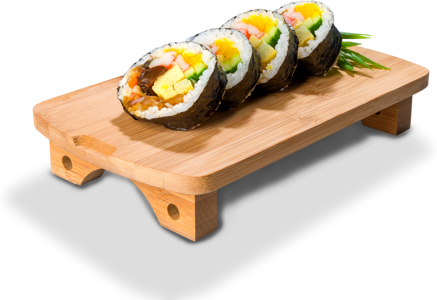 Chumaki Sushi Rolls On Wooden Sushi Table