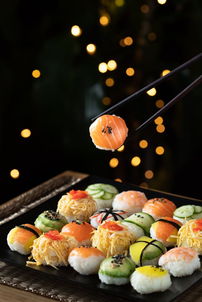 Assorted Sushi on Black Plate