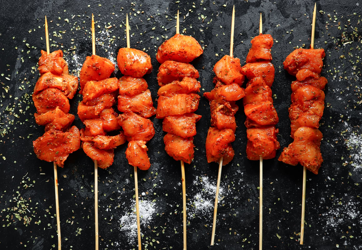 Marinated Raw Chicken Skewers