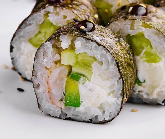 sushi maki with shrimp and cucumbers