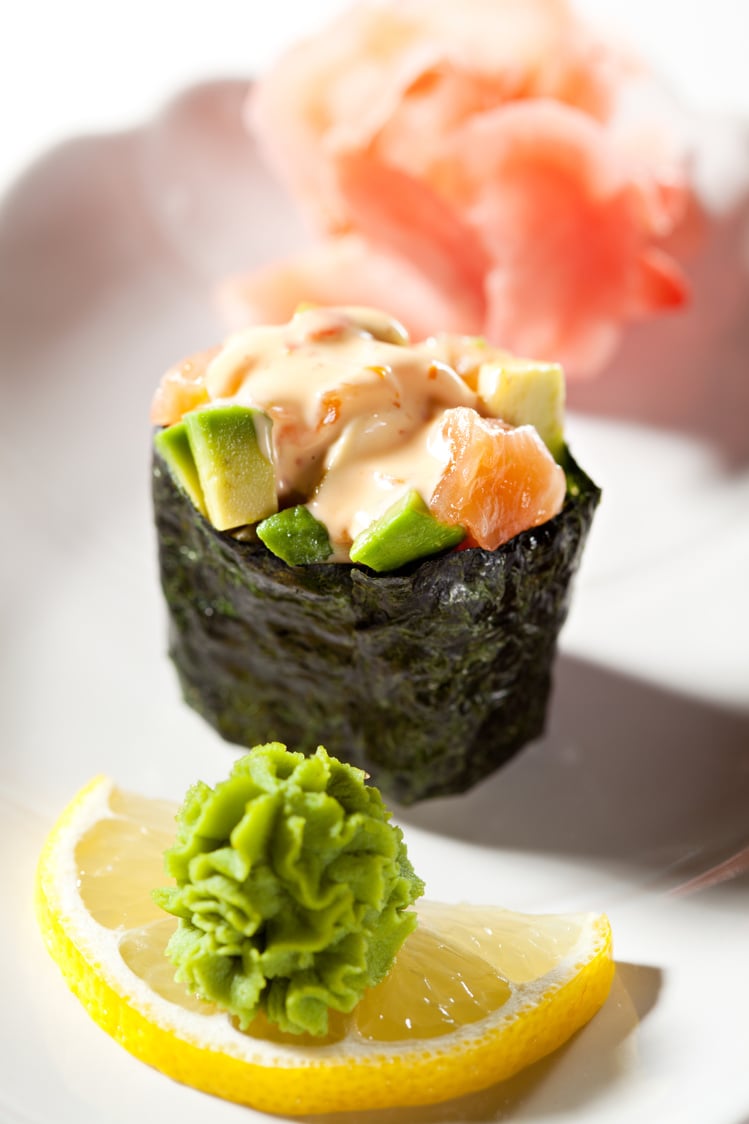 Spicy Salmon and Avocado Gunkan